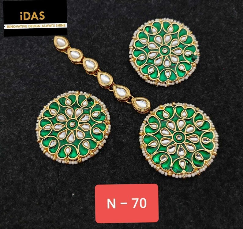 Bollywood Wedding Gold Plated Pearls Designer Kundan Earrings-Maang Tikka Jewelry Set For Women jewelry Vihan INDIAN KUNDAN EARRINGS