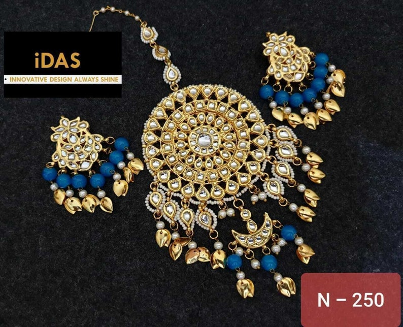 Bollywood Wedding Gold Plated Pearls Designer Kundan Earrings-Maang Tikka Jewelry Set For Women jewelry Vihan INDIAN KUNDAN EARRINGS