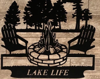 Plaque en métal Campfire Lake Life