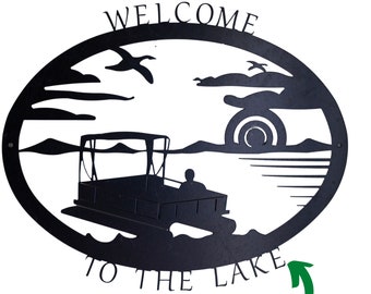 Personalized Welcome to the Lake Pontoon Metal Sign
