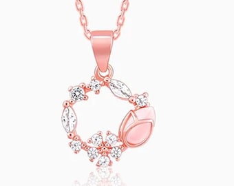 Rosegold Rosenknospe Sterling Silber Halskette | Zirkon Kranz Anhänger