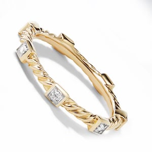 Handmade Solid Silver Cable Ring: Lab Grown Diamonds, Stackable Band