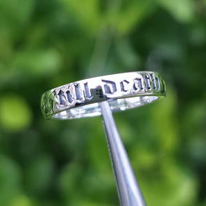 Till Death Gothic Sterling Silver Ring, Engraved Wedding Band image 3