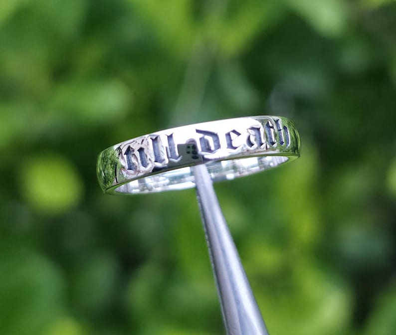Till Death Gothic Sterling Silver Ring, Engraved Wedding Band image 3