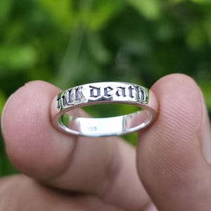 Till Death Gothic Sterling Silver Ring, Engraved Wedding Band image 2