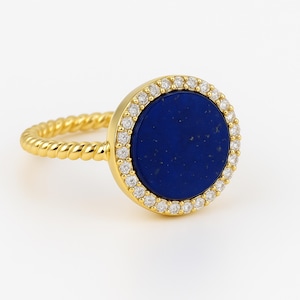 Handmade Solid Silver Lapis Ring with Lab Grown Diamonds (15.00 MM)