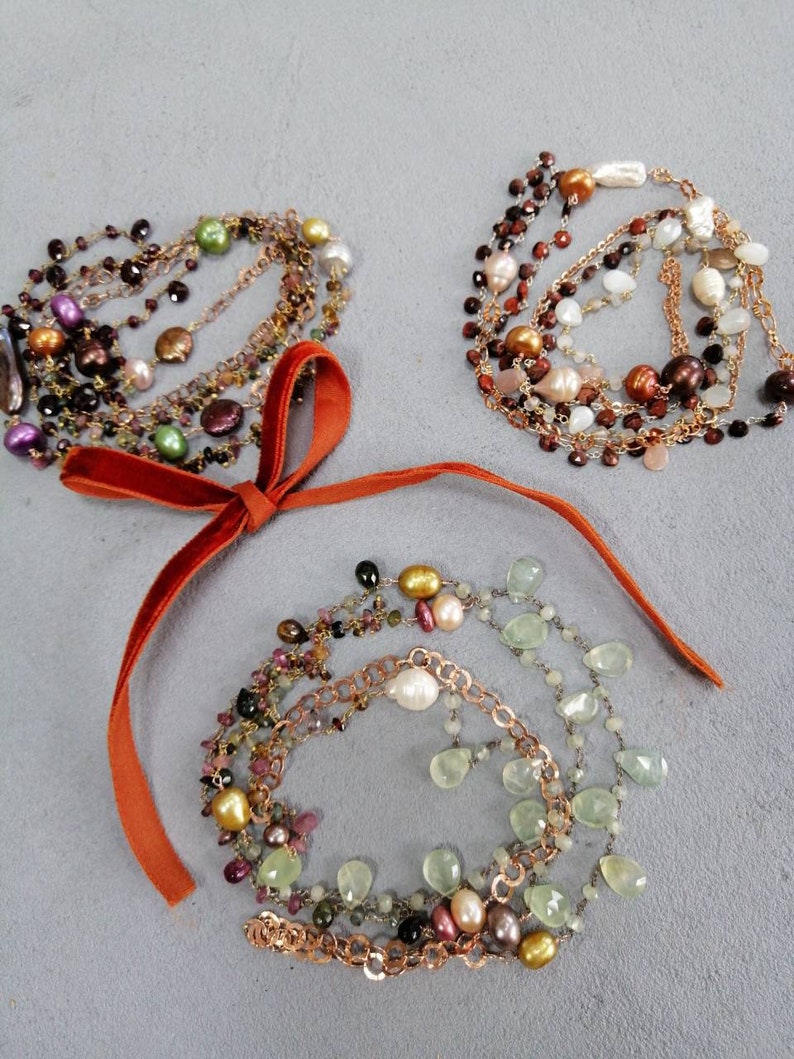 Rose Gold silver chain and gemstones necklaces