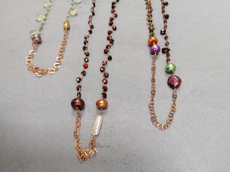 Rose Gold silver chain and gemstones necklaces