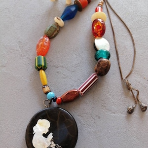 Ethno Boho vintage venetian beads long necklace