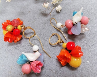 Vintage venetian glass flowers bunch earrings