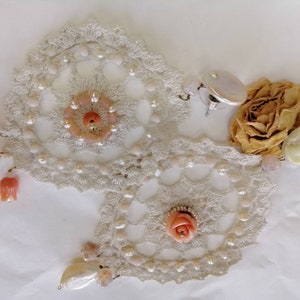 Antique venetian lace crocheted and embroidered earrings