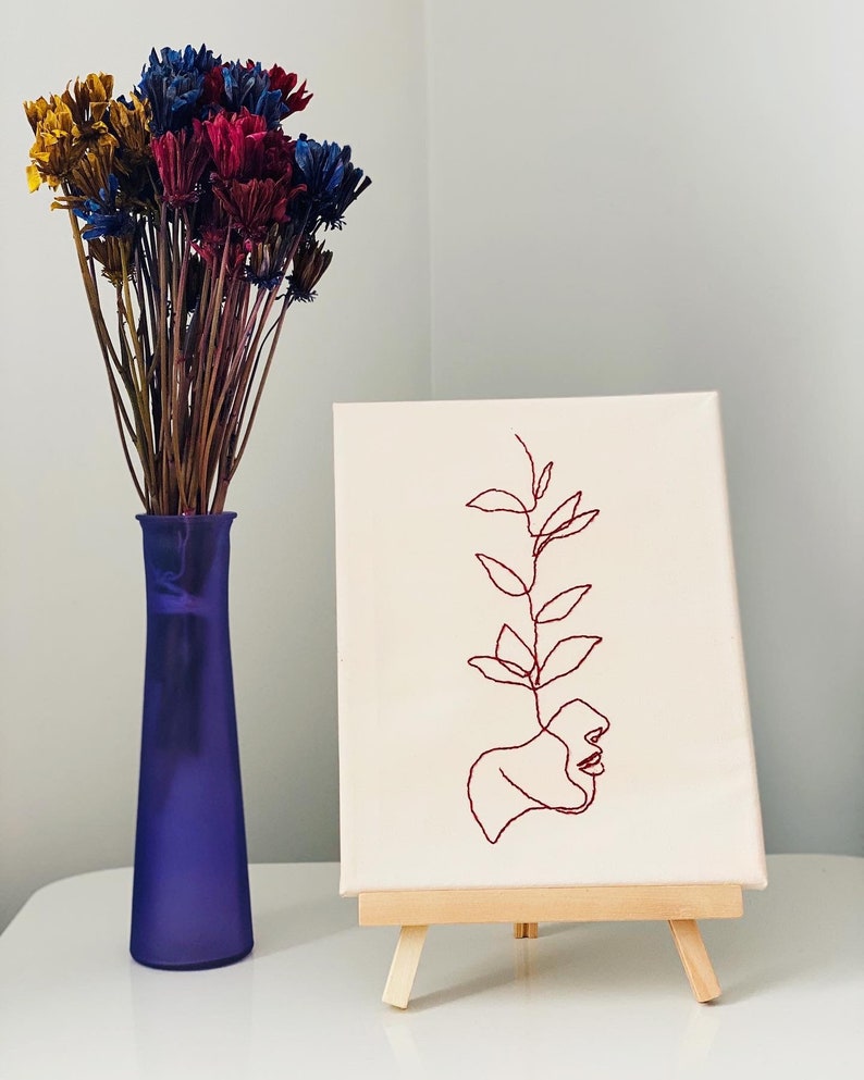 Canvas Embroidery Line Art Women Minimalist Gift Embroidered Etsy