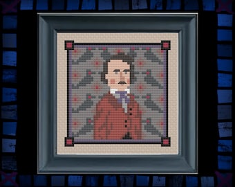 History Minis No. 7 - Edgar Allan Poe Cross Stitch - Cross Stitch PDF Pattern - History Cross Stitch - Halloween Cross Stitch