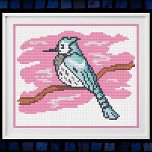 Sunset Blue Jay - Cross Stitch PDF Pattern - Animal Bird Cross Stitch - Small Cross Stitch Pattern