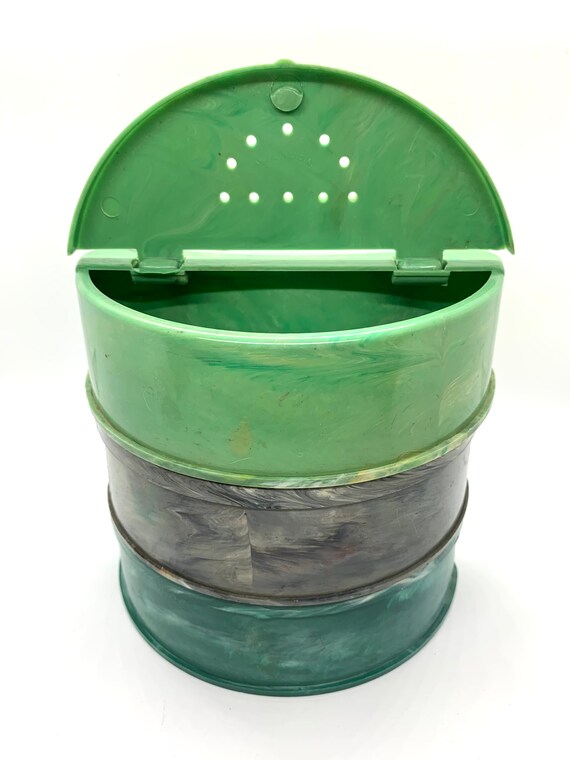 Vintage Fishing Bait Box Bakelite Green Swirl Marbelized Plastic Bait and  Tackle Collectables 