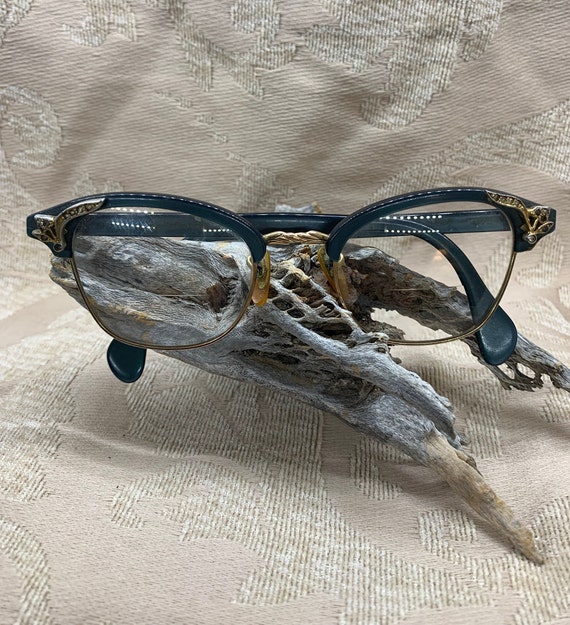 Vintage Eyeglasses Cats Eye Gold Teal Blue 12K GF