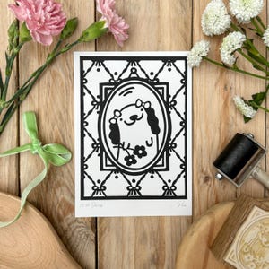 Miss Daisy - Dog Portrait Lino print - Handmade Linocut original print