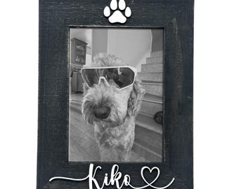 Dog Dad Gift, Personalized Pet Picture Frame, Custom Engraved Dog Name, Fathers Day Gift From Dog, Charcoal Gray Rustic Wood, 5x7