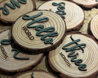 Personalized Wood Slice Baby Milestone Discs, Rustic Photo Prop