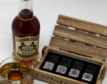 Custom Engraved Whiskey Stones Gift Set — Personalized Groomsmen Father's Day Keepsake