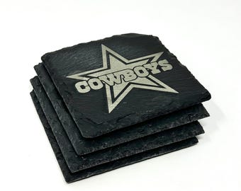 Personalized Sports Team Coasters — Custom Engraved Slate Set — Fan Gift