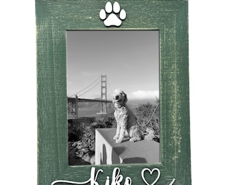New Puppy Frame, Personalized Engraved Dog Name, Sage Green Rustic Keepsake, Adoption Gift