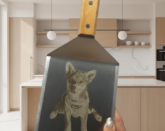 Pet Portrait Spatula, Custom Laser Engraved Dog Cat BBQ Tool, Personalized Grilling Gift for Dad, Stainless Steel