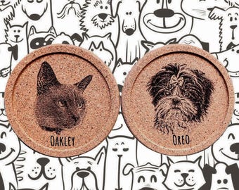 Personalized Pet Portrait Coaster — Custom Engraved Dog Cat Keepsake Gift