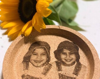 Custom Portrait Coasters: Personalized Gifts for Loved Ones, Elegant Cork Engravings