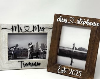 Personalized Mr & Mrs Rustic Wood Picture Frame, Wedding Gift