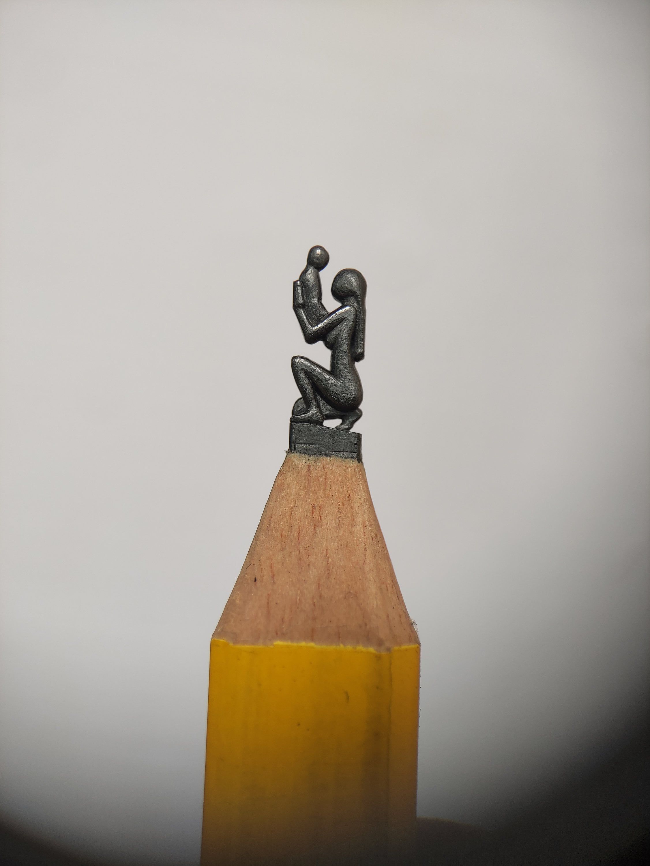 Unique Pencil Carving of Mother and Baby Statue, Pencil Sculpture From