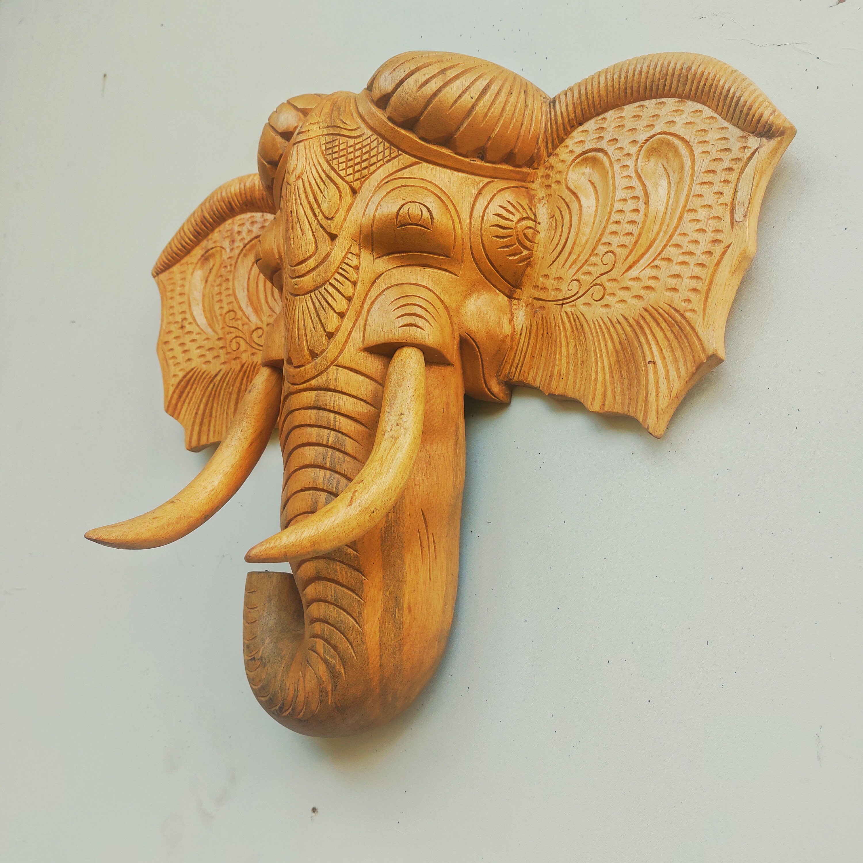 Elephant Head Wall Decoration Elephant Head Decoration Statues Wood Multi  Use Ornament Sculpture Hanging for Indoor Hotel Office Living Room