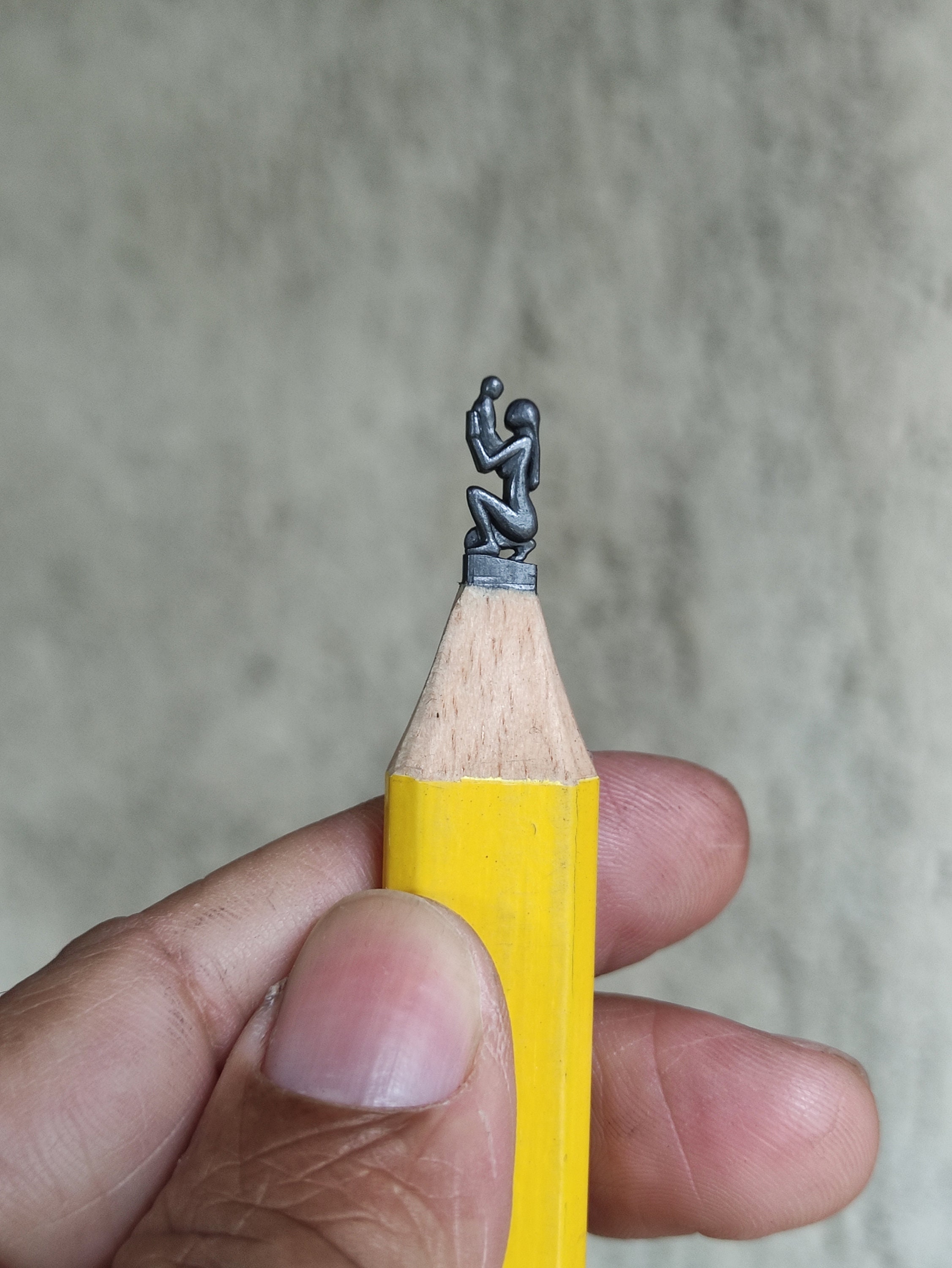 Unique Pencil Carving of Mother and Baby Statue, Pencil Sculpture From Pencil Lead, Miniature