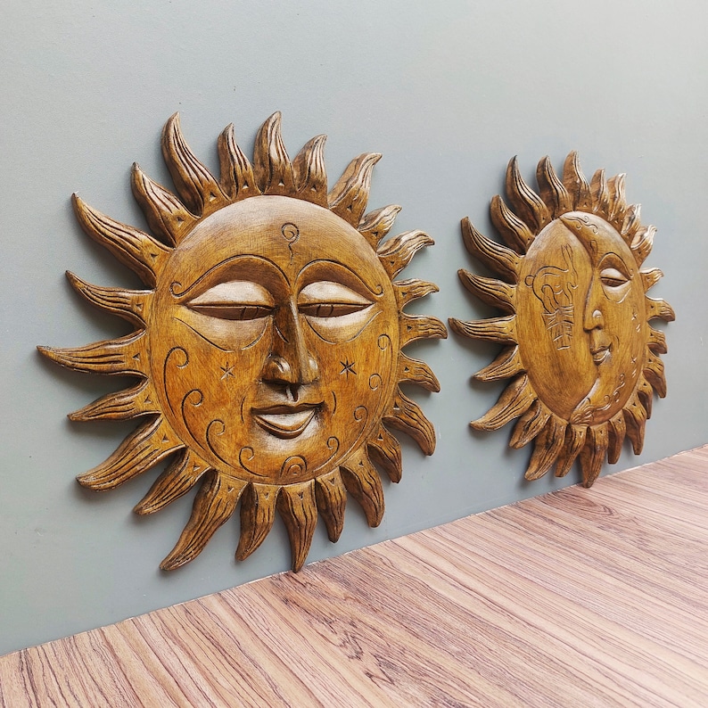 Wood Sun and Moon Wall Art Sun and Moon Wood Wall Art Wood - Etsy