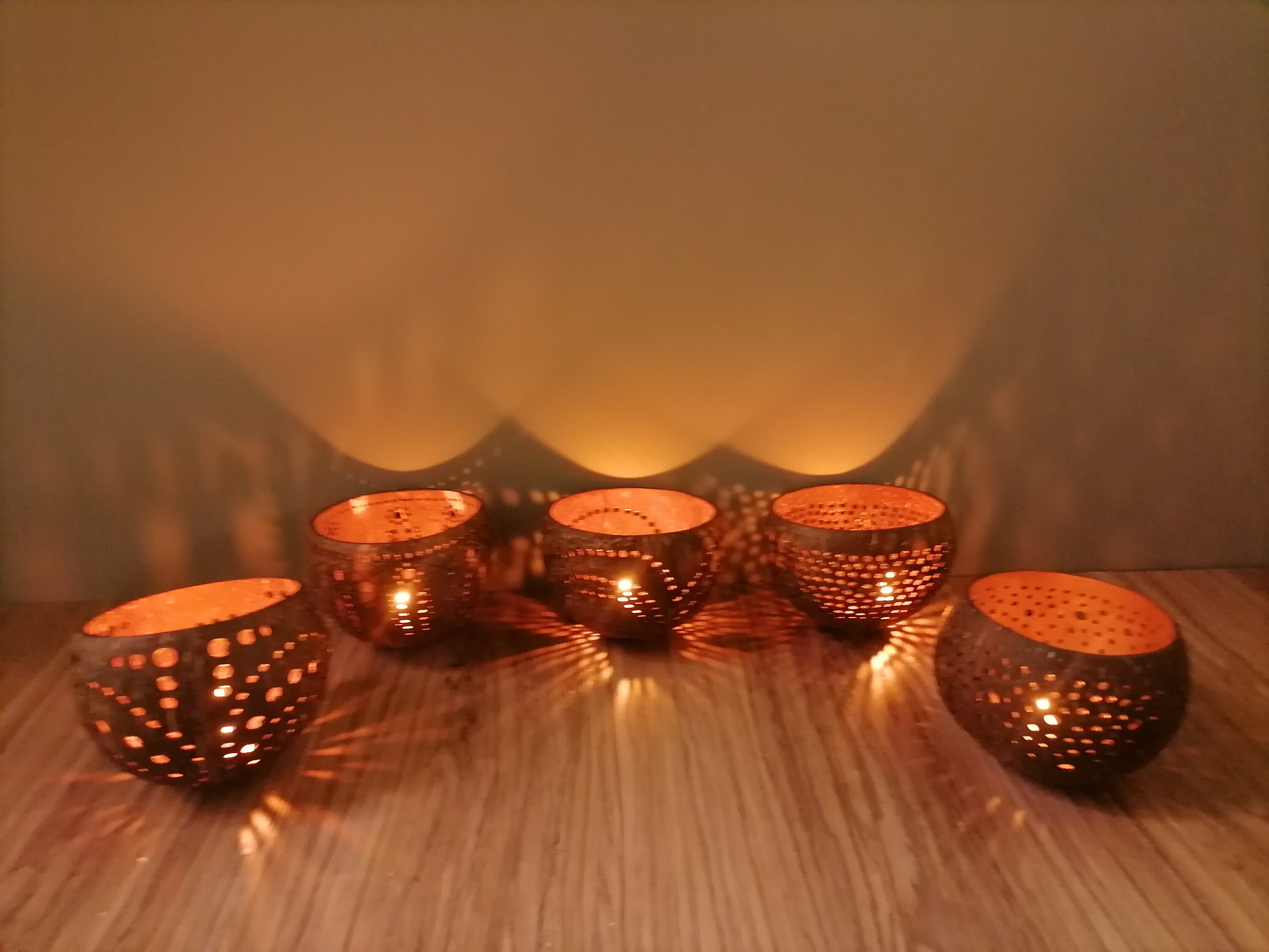 Coconut Shell Candle Holders Set Of 4 | Coconut Candle Holders |Coconut Candle Bowls | Coconut Shell Tea Light | Handmade Candle Holder Set
