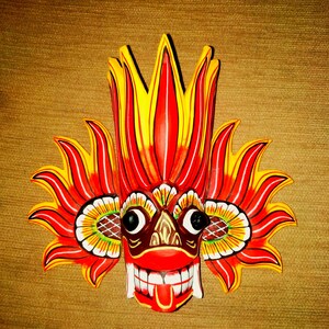 Ceylon Traditional Hand Carved Wood Mask for Wall | Wood Gini Raksha ...