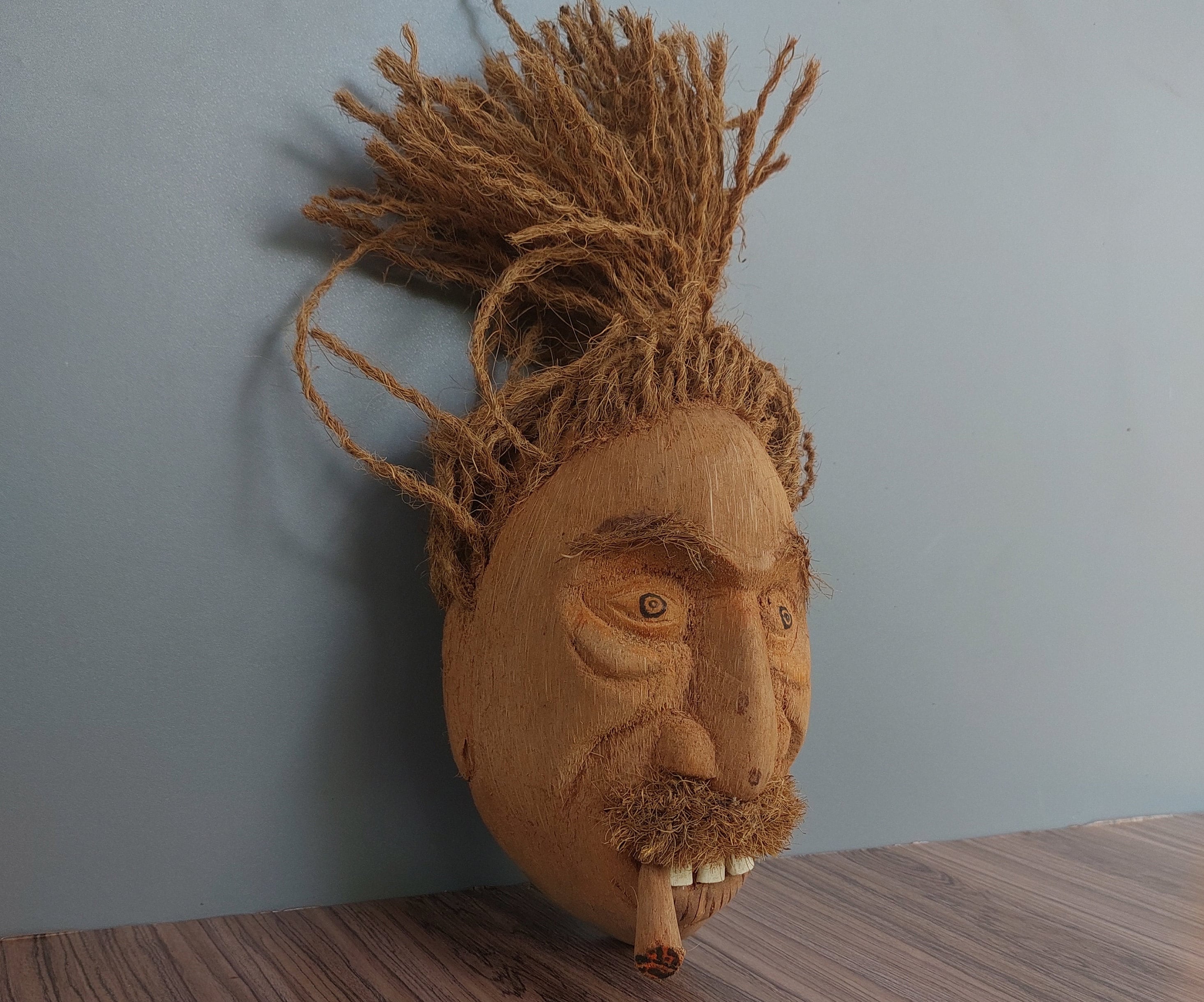 Handcarved Coconut Head Hand Crafted Coconut Head Wall Etsy