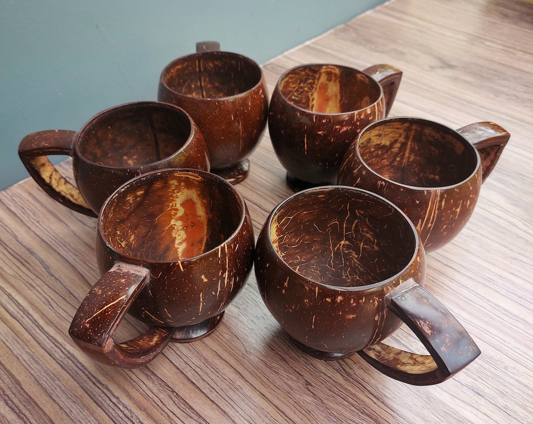 6 X Coconut Shell Tea Cups Set Handmade Coconut Tea Cups Disposable Organic Tea Cup Coconut Cups