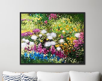Original Impressionism Flower Oil Painting: Colorful Garden Art