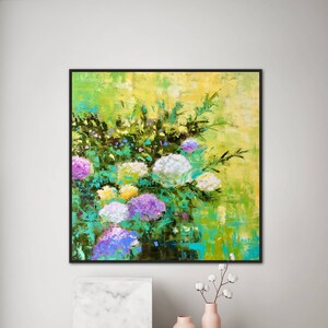 abstract flower oil painting on canvas, floral garden art, colorful wildflowers painting, meadow oil painting, living room wall art