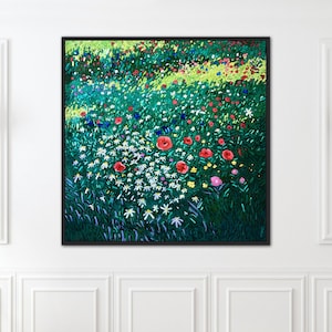 Large Wildflower Painting: Impressionist Poppy Meadow Artwork