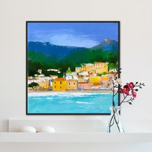 amalfi italy painting, travel italian artwork, impasto positano oil painting, colorful coast painting, gift for him, seascape oil painting