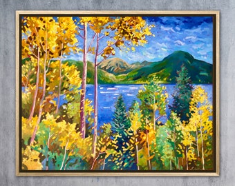 Rocky Mountain Wall Art, Colorado Rockies, Birch Tree Painting, Aspen Art, Fall Art, Aspen Colorado Painting on Canvas