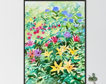 Original Impressionism Oil Painting: Colorful Garden Flowers