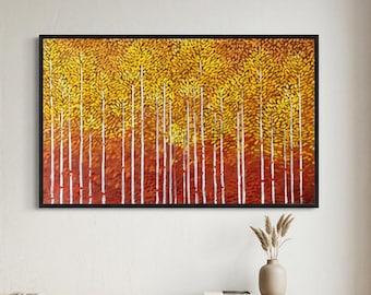 Aspen Tree Oil Painting, Large Autumn Forest Wall Art, Original Fall Landscape, Nature Lover Gift