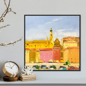 Italian cityscape painting, Amalfi landscape painting, Italian travel artwork, small gift painting, impasto oil painting