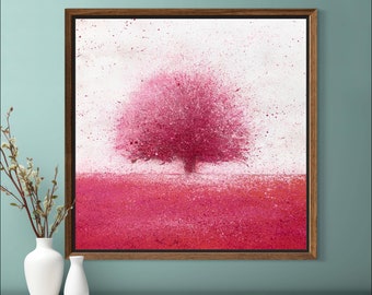 Abstract olieverfschilderij van boom met roze bloesem (20 x 20 in)
