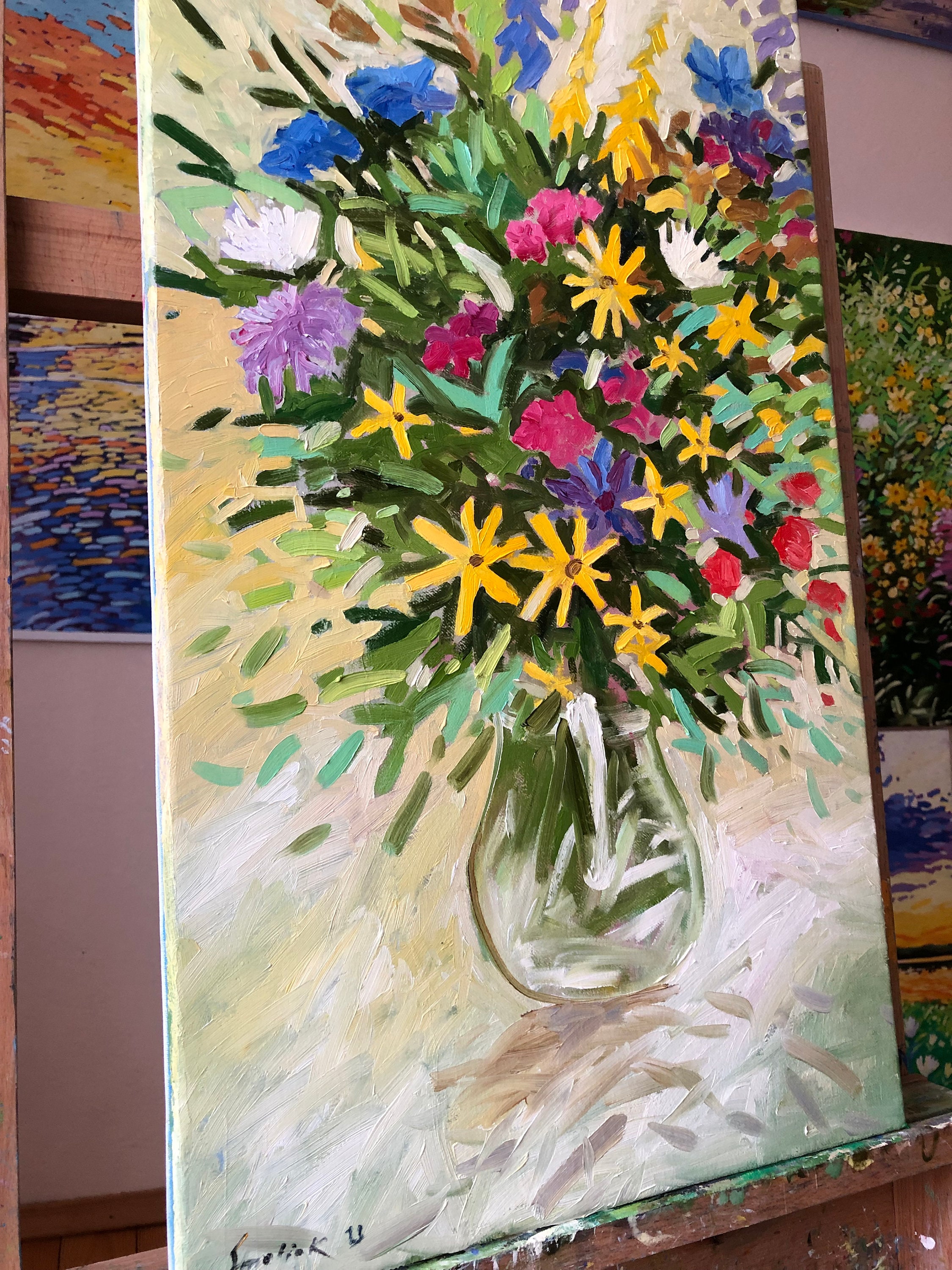 Wildflower Bouquet Oil Painting: Colorful Floral Canvas Art - Etsy