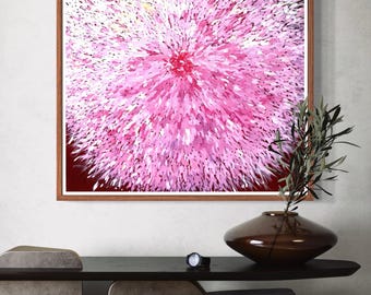 Pink Dahlia Oil Painting on Canvas: Modern Floral Wall Art