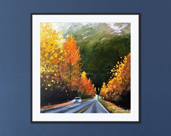油絵 絵画 【秋の道】 秋の道の油絵：山のドライブ、秋の風景画 - Etsy 日本